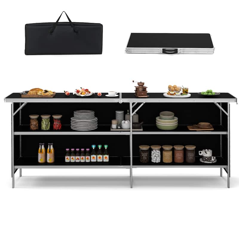 Gymax Portable Bar Table Folding Camping Table w/ Aluminum Alloy Frame - Black