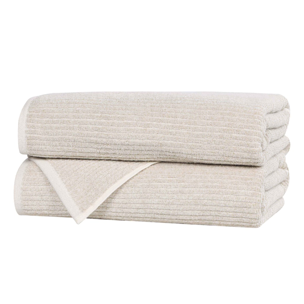Blue Nile Mills Cotton Blend Medium Weight Solid Ribbed Design Bath Towels, Set of 2