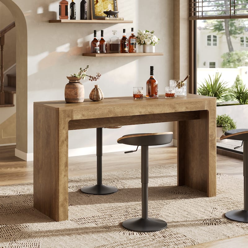 63" Long Bar Table for Kitchen, Dining Room, Wooden Counter Height Bar Table - Brown