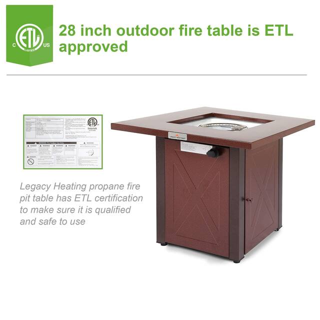 28" 50000 BTU Outdoor Square Propane Gas Fire Pits Table