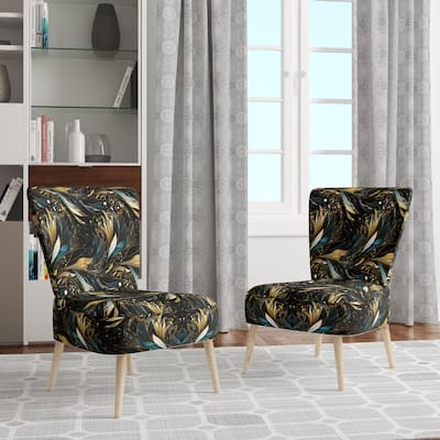 Designart "Blue Boho Chic Feathers Charms II" Upholstered Floral Accent Chair Bohemian & Eclectic Side Chair