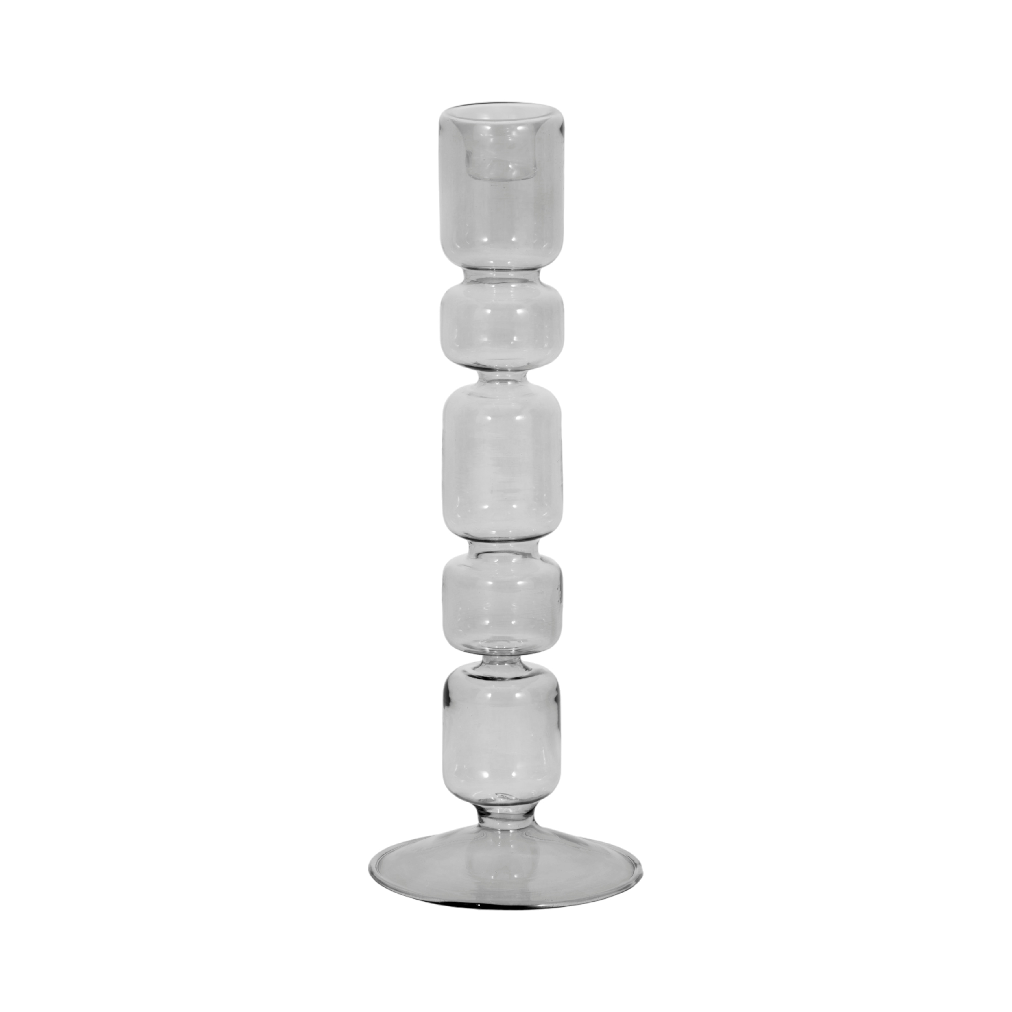Modern Candle Holder with Stacked Sculptural Glass Base - Smoke