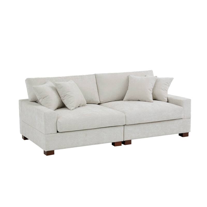 2 Set Chenille Upholstered Modular Sectional Sofa Chaise with Pillows