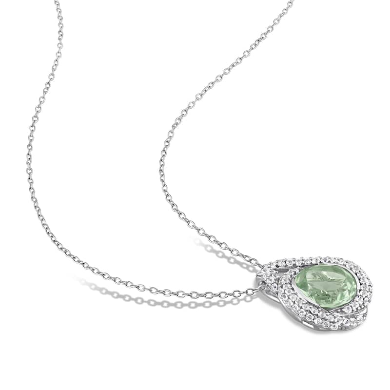 Miadora Sterling Silver Gemstone Halo Necklace and Earrings Set