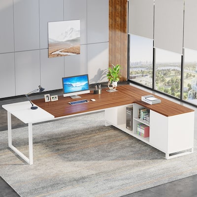 Executive Desk and File Storage Cabinet Set, L-Shaped Computer Desk for Home Office