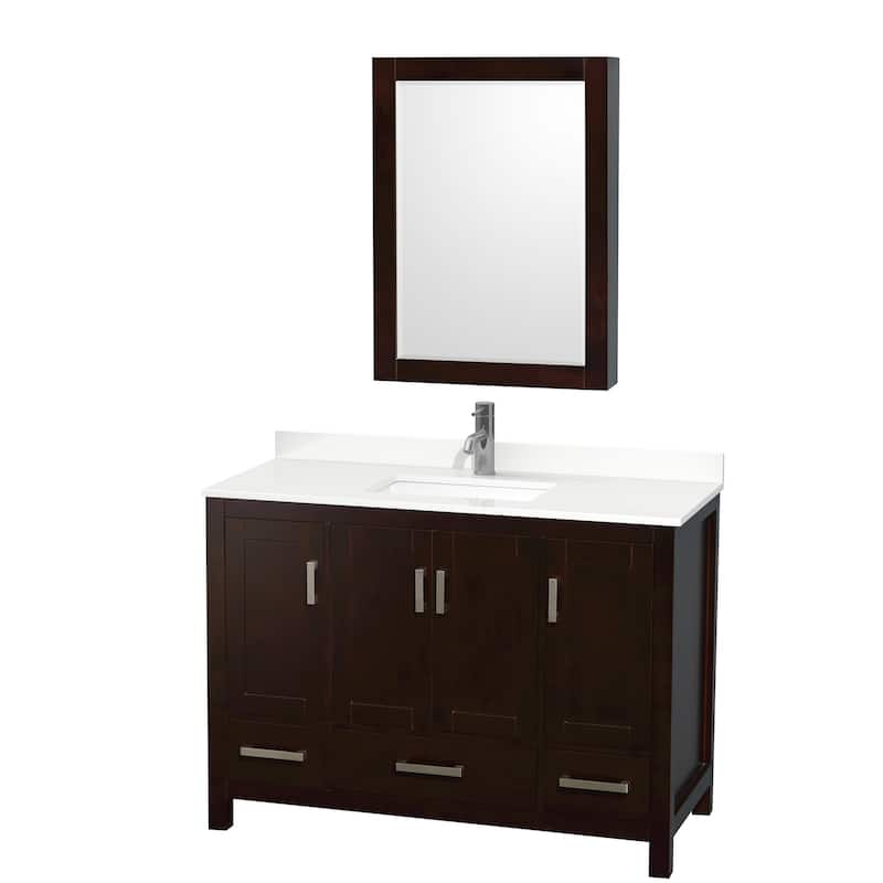 Wyndham Collection WCS141448S-QTZ-UNSMED Sheffield 48" Free Standing - Espresso / White Quartz Top / Brushed Chrome