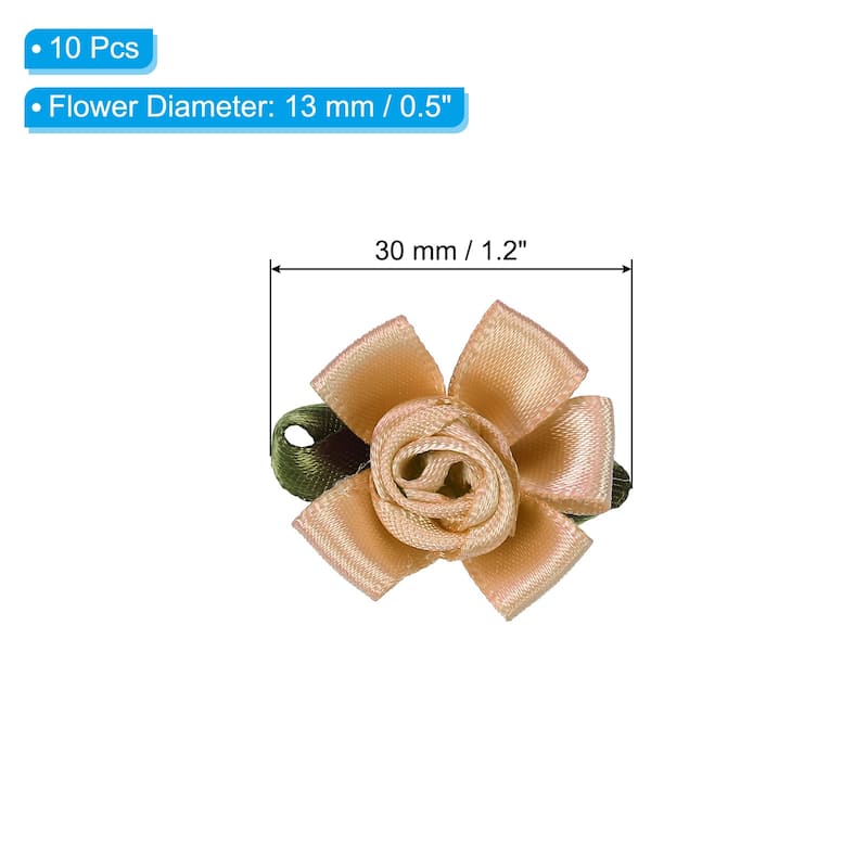 10Pcs Mini Satin Ribbon Roses Small Rosettes Fabric Flowers - Khaki