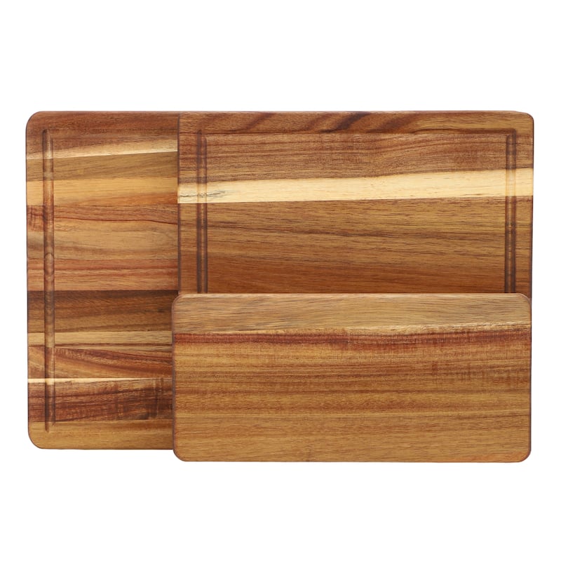 MegaChef 3 Piece Acacia Wood Cutting, Prep and Serving Boards