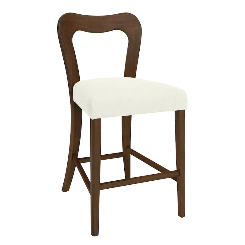 Set of 2 Walnut Counter Stools with Upholstered Seats, Rubberwood Frame, Armless Bar Height Stools