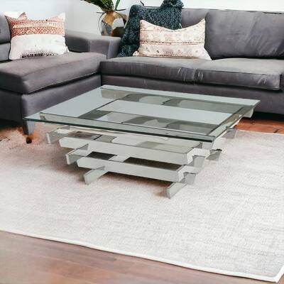 HomeRoots 41" Chrome And Clear Glass Square Coffee Table - 41