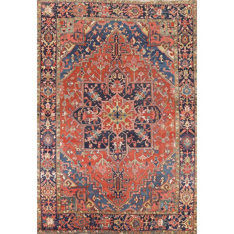 Vegetable Dye Heriz Serapi Persian Antique Rug Handmade Wool Carpet - 7'8" x 10'7"