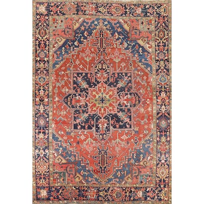 Vegetable Dye Heriz Serapi Persian Antique Rug Handmade Wool Carpet - 7'8" x 10'7"