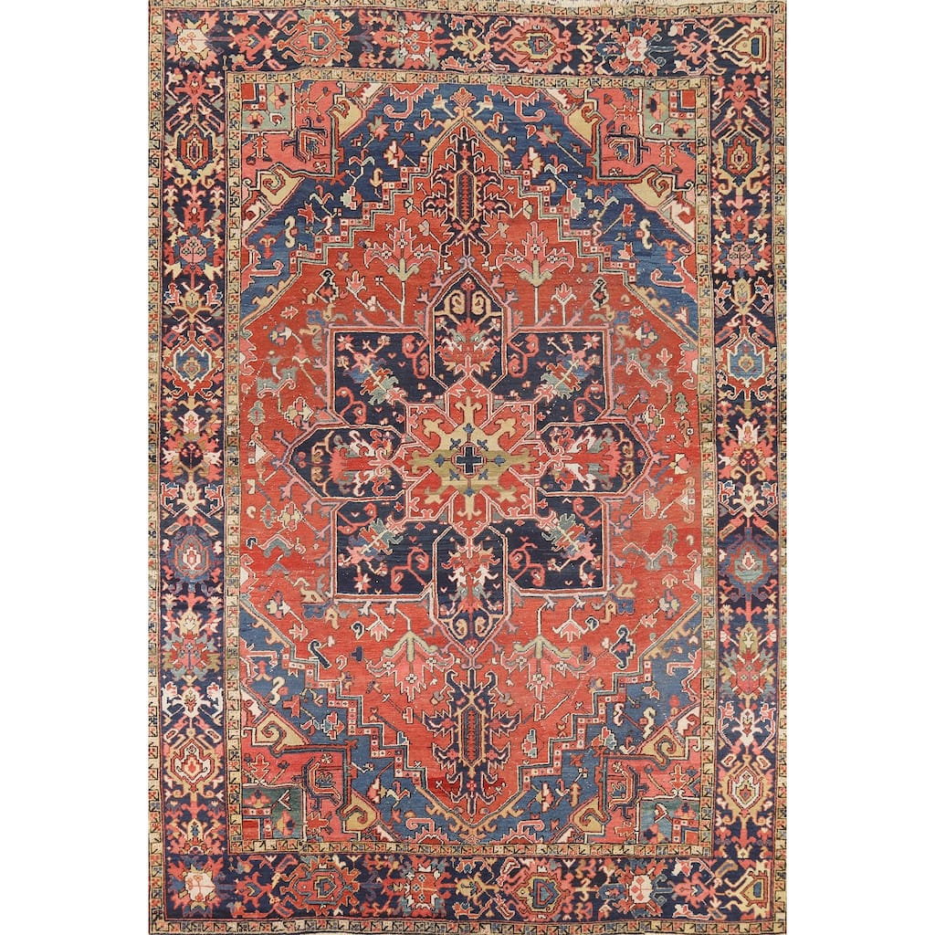 Vegetable Dye Heriz Serapi Persian Antique Rug Handmade Wool Carpet - 7'8" x 10'7"