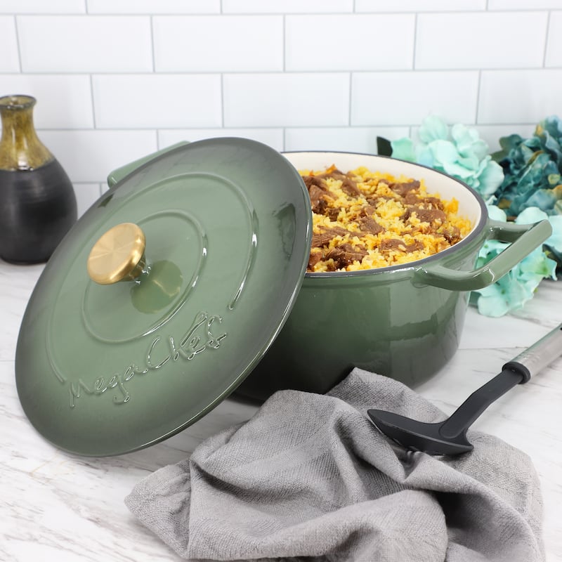 5.3Q Round Enameled Self Basting Lid Dual Handle Cast Iron Casserole in Sage Green