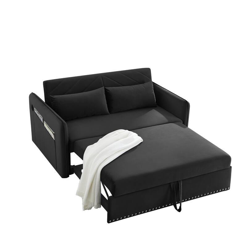 Velvet Convertible Sleeper Sofa Bed with 3-Level Adjustable Backrest, USB Port, and Side Pockets