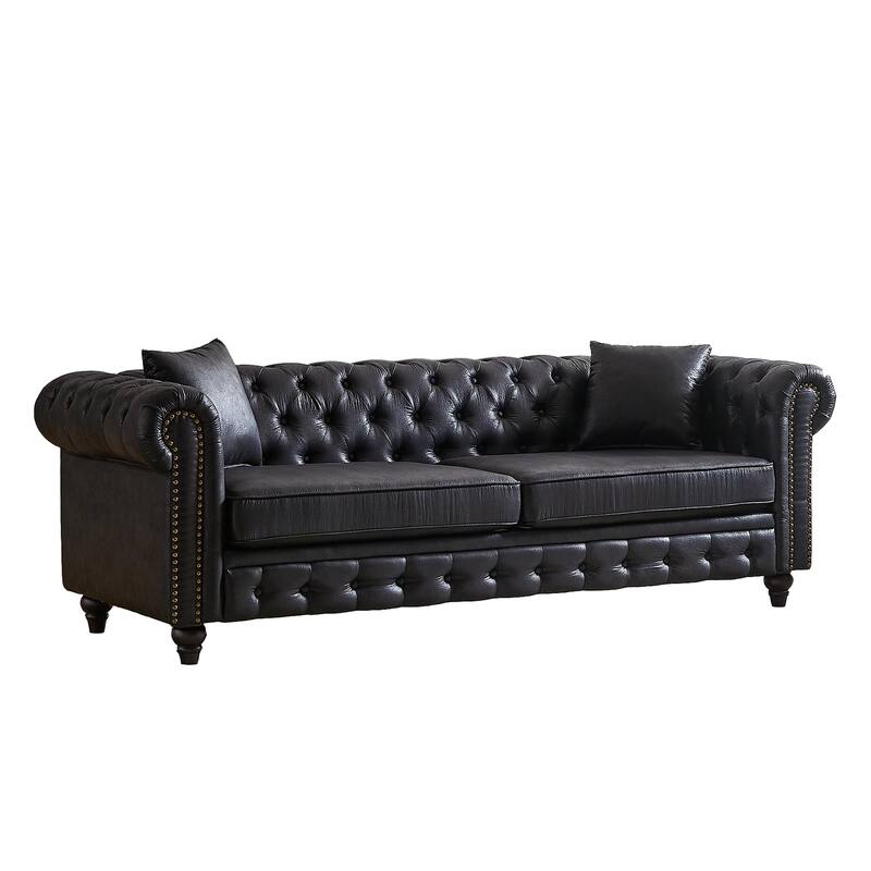 Chesterfield Sofa in Tech Fabric - 85.5" 3-Seater with Rolled Arms