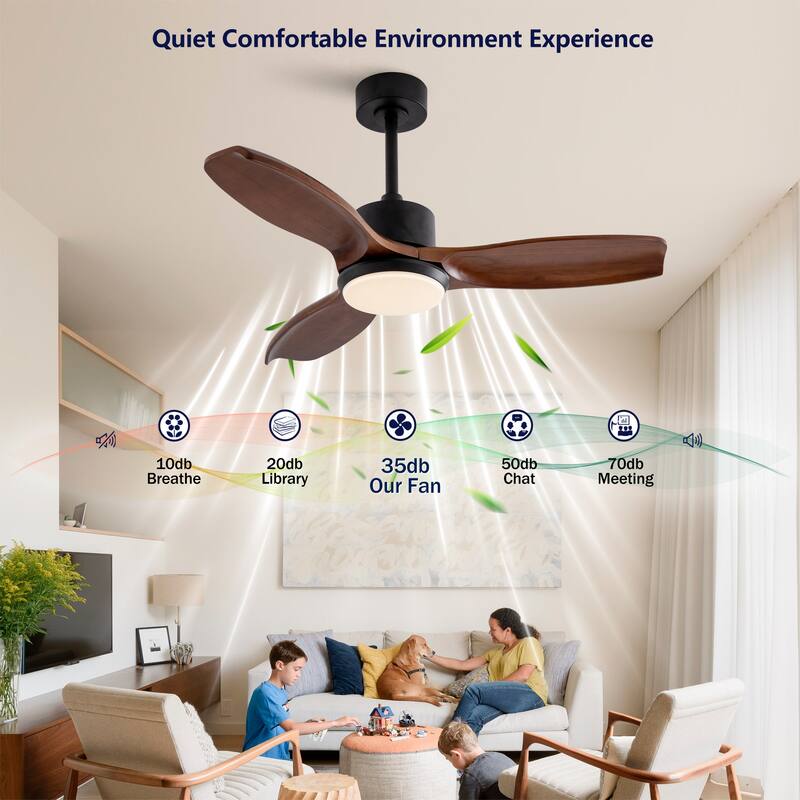 42" Wood Ceiling Fan with Lights Remote Control, Quiet DC Motor 3 Blade