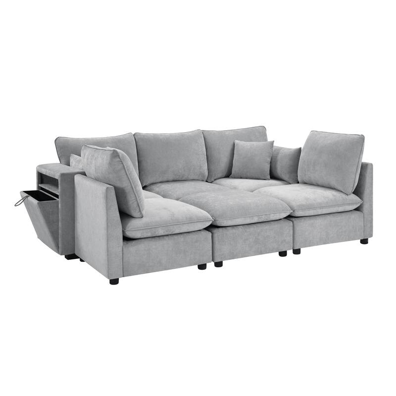 GDFStudio - Modular 93.7" 5-Seat Chenille Sectional Sofa with Storage & USB