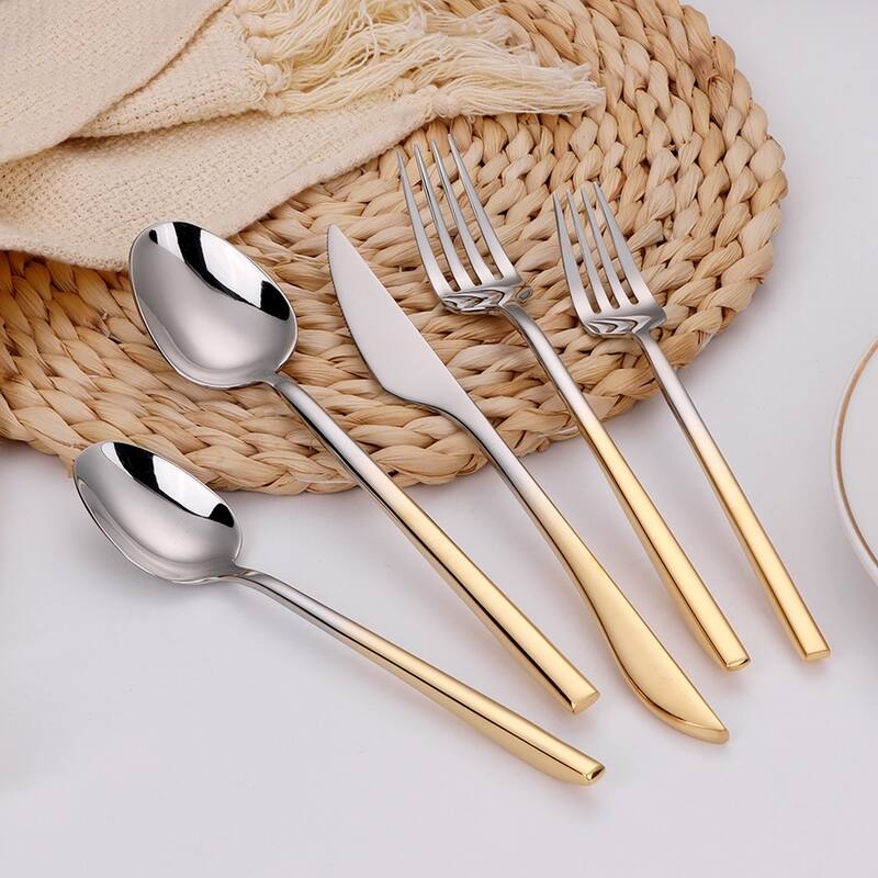 20 Pc Flatware Set Silver With Graduated Gold Handles - Service For 4