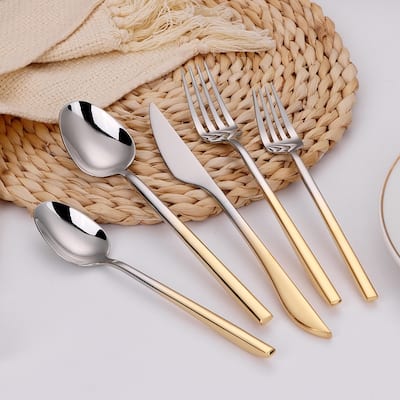 20 Pc Flatware Set Silver With Graduated Gold Handles - Service For 4