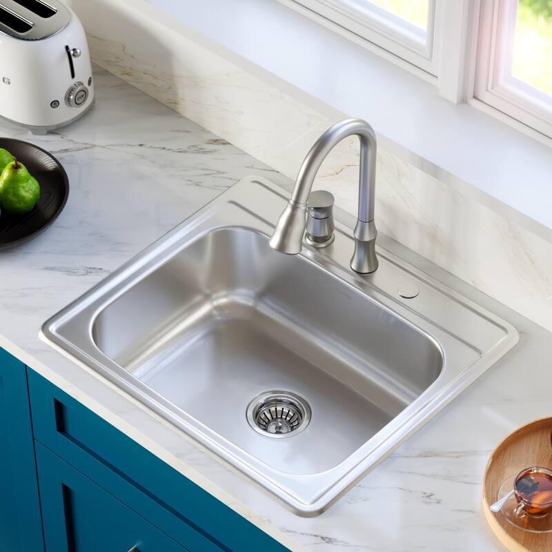 Karran 25" Top Mount 18-Gauge Stainless Steel Single Bowl Kitchen Sink Kit