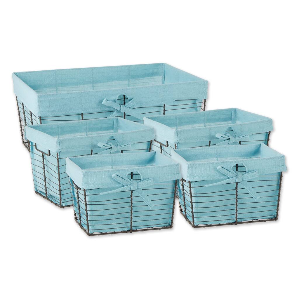 Asst Rustic Bronze Chicken Wire French Blue Liner Basket (Set of 5)