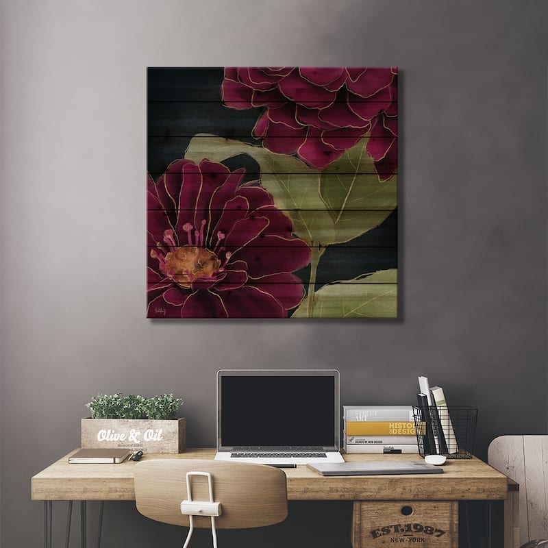 Burgundy Floral II Print On Wood by Heidi Kuntz - Multi-Color