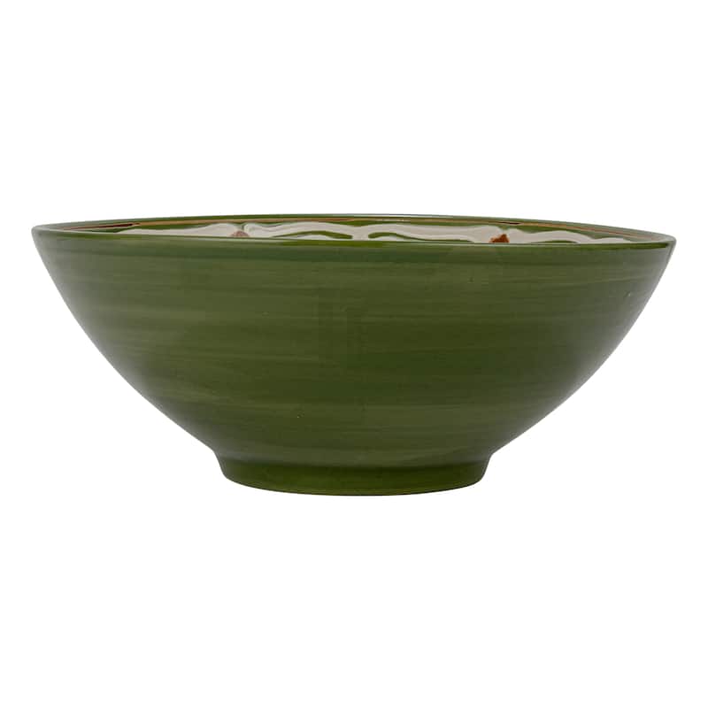 Hand-Painted Stoneware Serving Bowl with Pattern Design - 10.5"L x 10.5"W x 4.3"H - 10.5"L x 10.5"W x 4.3"H