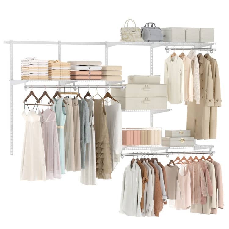 Metal and PP Adjustable Closet Organizer with Shelves and Rods - 96" L x 47.5" H