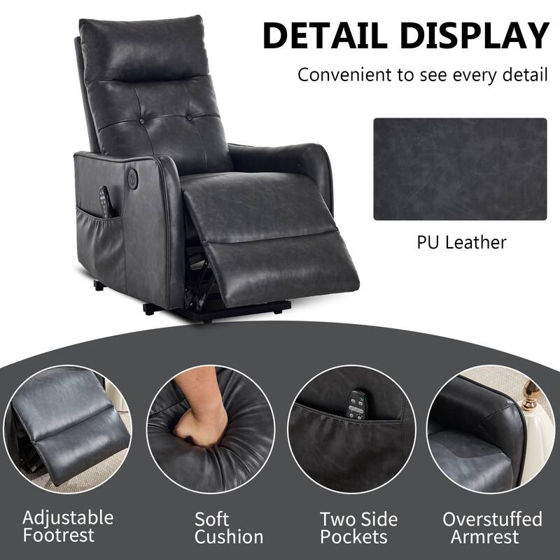 Roomfitters Power Lift Recliner Chair, Single Motor Massage Sofa with Heat and USB Port, Heavy Duty PU Leather