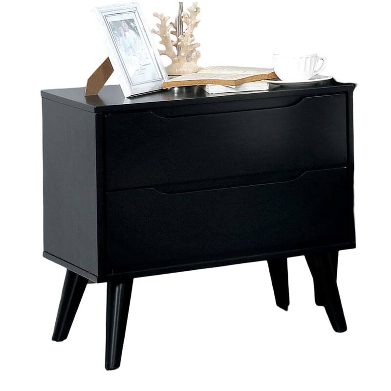 Mid-Century Modern Black Nightstand, Solid Wood Bedroom Furniture