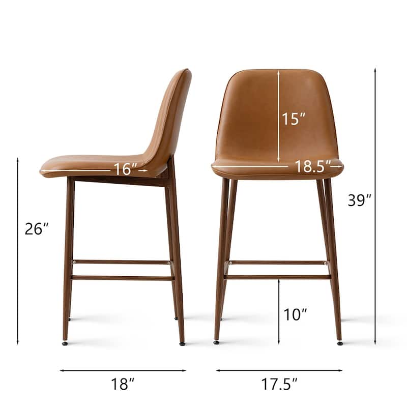 Modern PU Leather Counter Height Bar Stools with Walnut Wood-Grain Metal Legs (Set of 3)