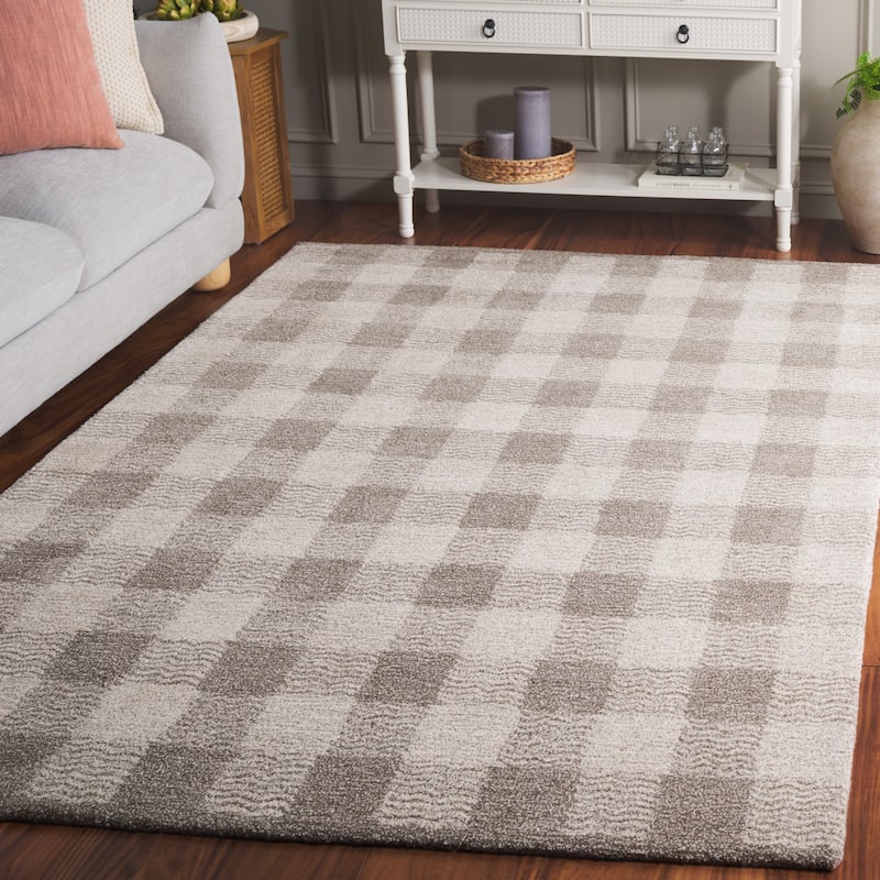 SAFAVIEH Handmade Genre Majlinda Farmhouse Gingham Wool Rug - 8' x 10' - Grey/Ivory