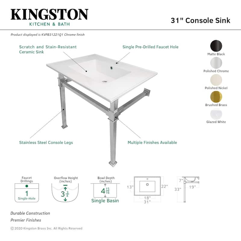 Kingston Brass Monarch 31" Wide Console Sink Set