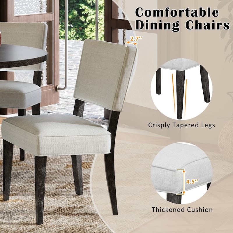 5-piece Outdoor Wooden Round Dining Set with 4 Upholstered Chairs
