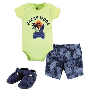 Hudson Baby Infant Boy Cotton Bodysuit, Shorts and Shoe 3pc