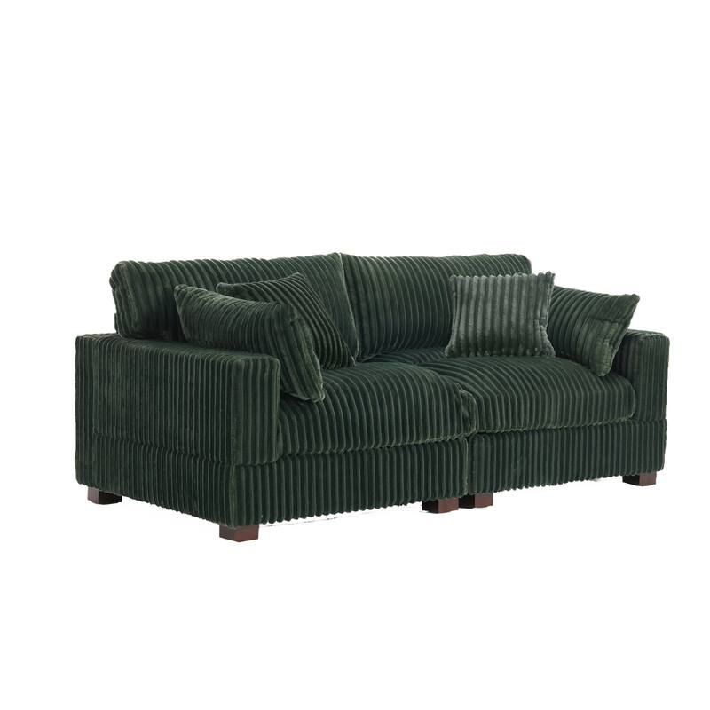 Modern Plush Corduroy Loveseat Sofa Couch with Pillows