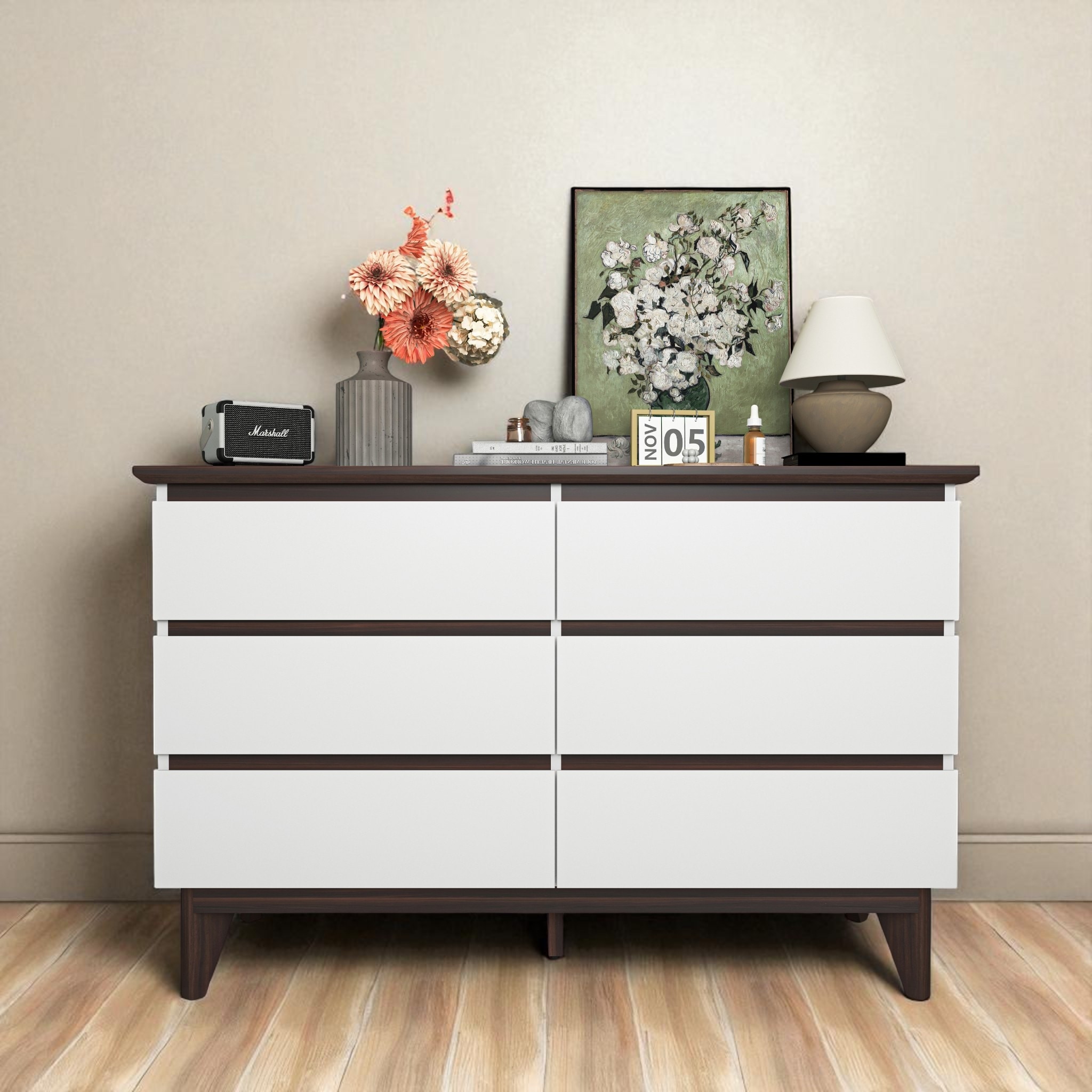 6-Drawer Dresser Storage Cabinet, Large Wooden Chest of Drawers for Bedroom, Living Room, Hallway, Clothes Organizer.
