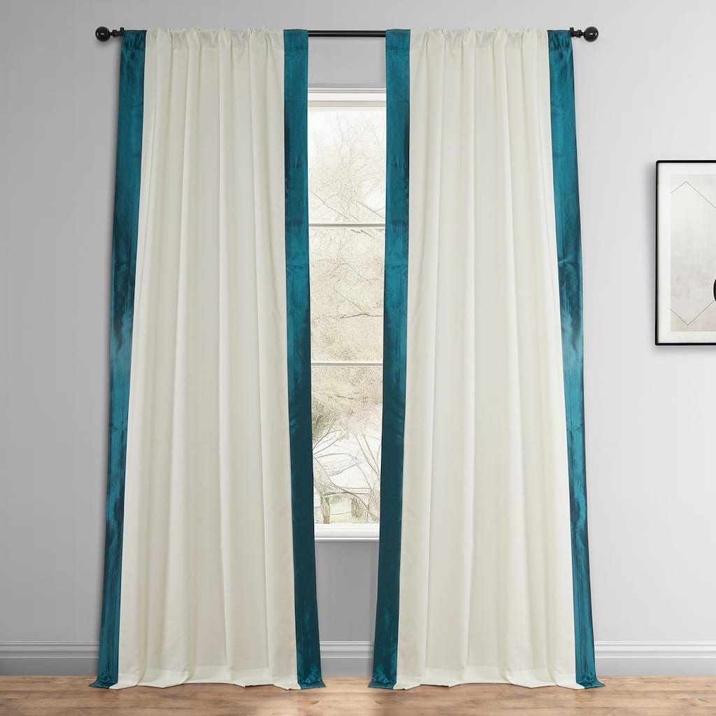 Exclusive Fabrics Fresh Pop Dobby Taffeta Side Bordered Light Filtering Curtains for Bedroom & Living Room Curtains (1 Panel)