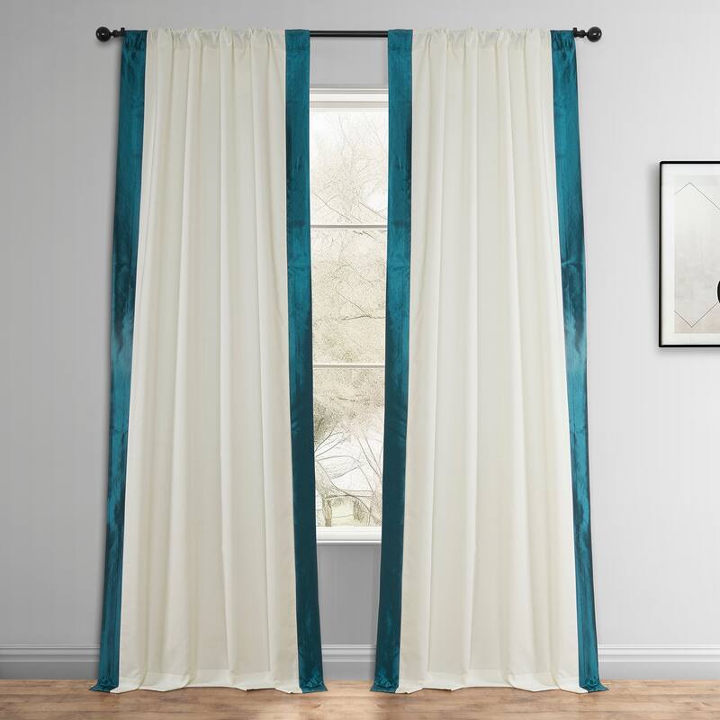 Exclusive Fabrics Fresh Pop Dobby Taffeta Side Bordered Light Filtering Curtains for Bedroom & Living Room Curtains (1 Panel)