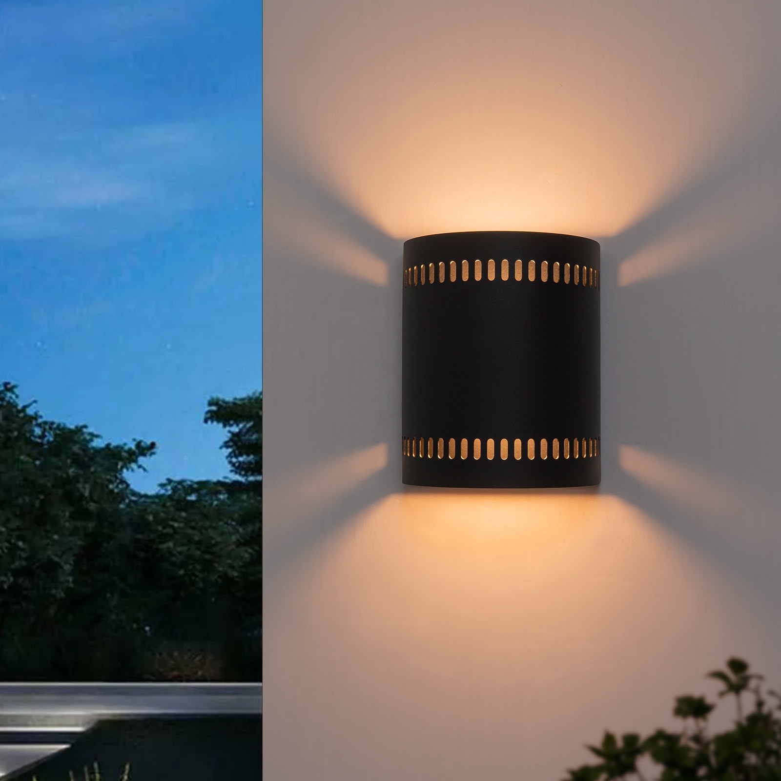 2-Light Black Integrated LED Outdoor Wall Sconce