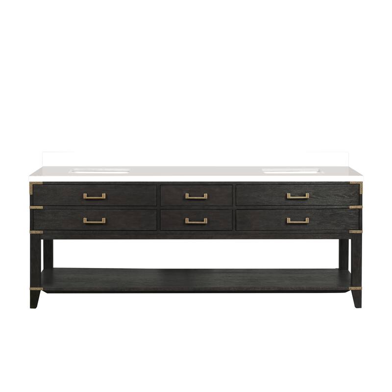 Norwalk 60 in W x 22 in D Black Oak Double Bath Vanity and White Quartz Top - 84 - Black Oak