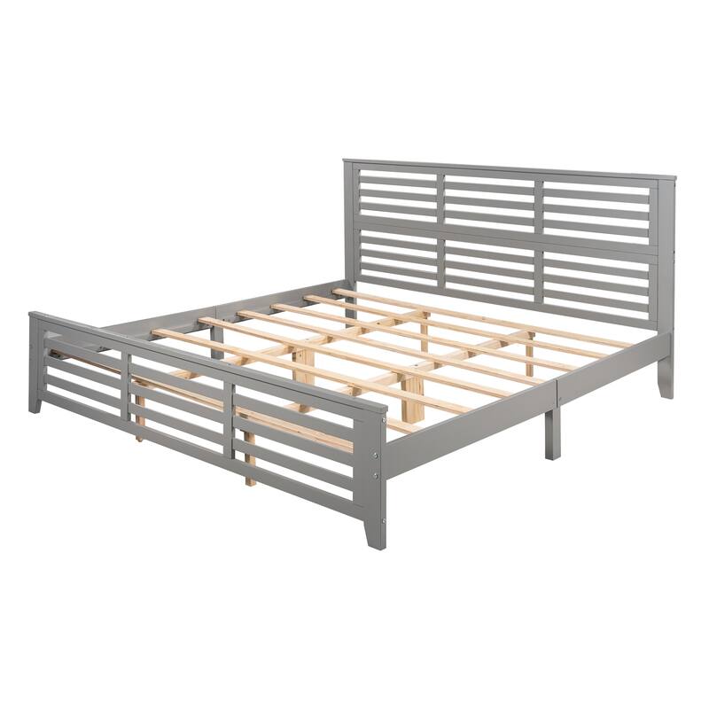 King Size Platform Bed with Horizontal Strip Hollow Shape and Head&Foot
