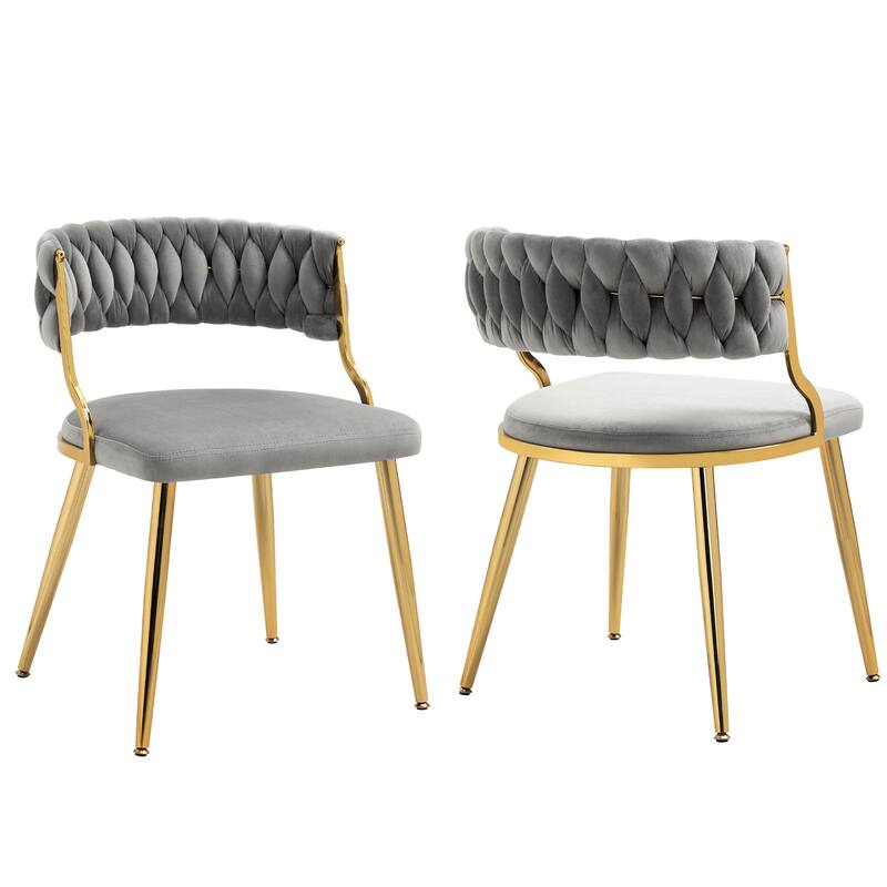 Set of 2 Velvet Dining Chair with Golden Metal Legs