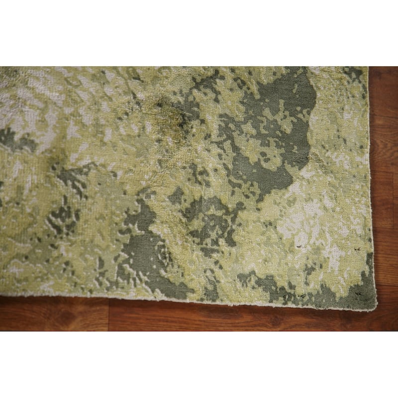 Green Modern Indian Abstract Rug Hand-Knotted Wool Carpet - 4'8"x 6'6"