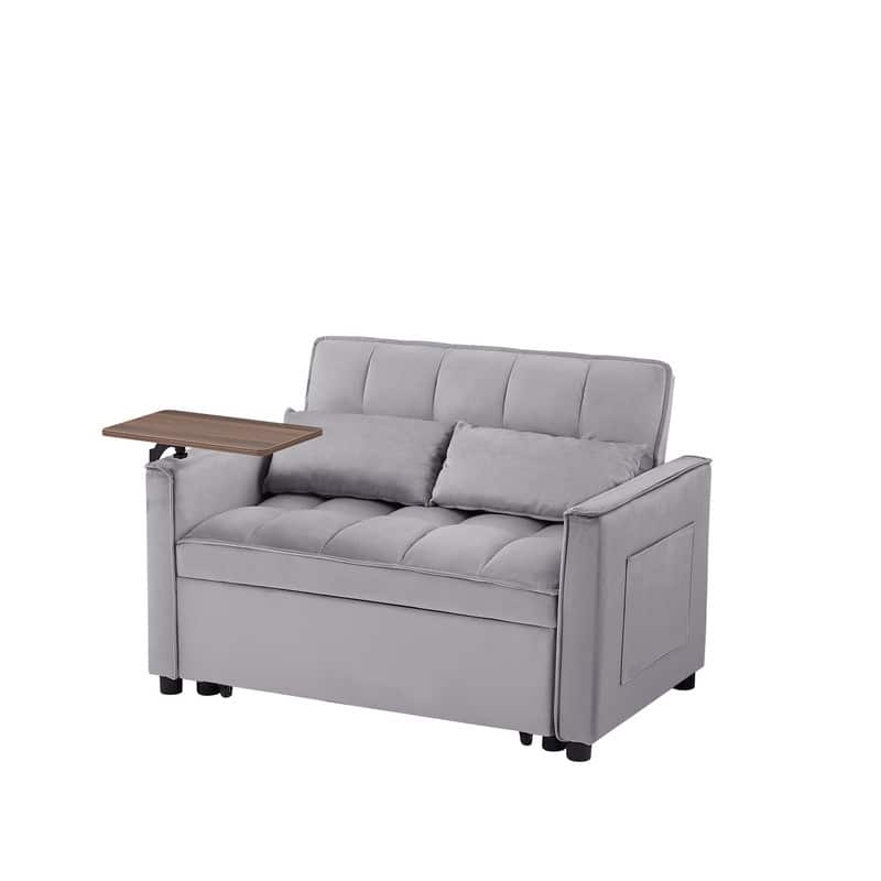 Modern Style Velvet Upholstered Sleeper Sofa with Table Board