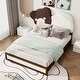 preview thumbnail 1 of 7, Upholstered Platform Bed with Bear Shaped Headboard, LED Light Strips Full