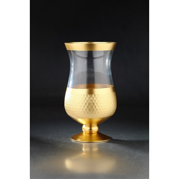 16" Gold and Clear Hurricane Glass Tabletop Decor - N/A