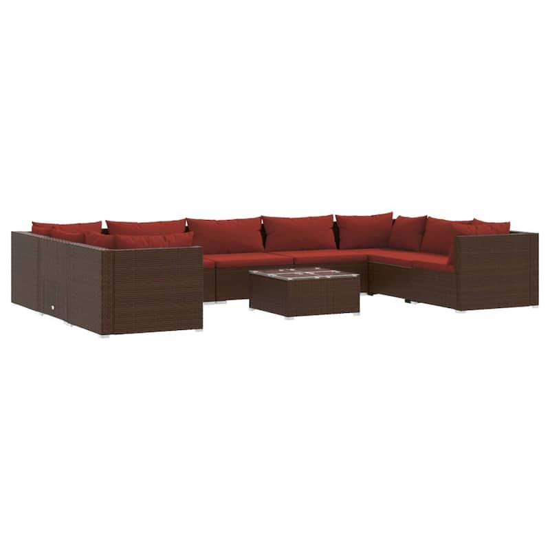 vidaXL 7 Piece Patio Lounge Set with Cushions Poly Rattan Brown - 27.6" x 27.6" x 24" - 27.6" x 27.6" x 24"