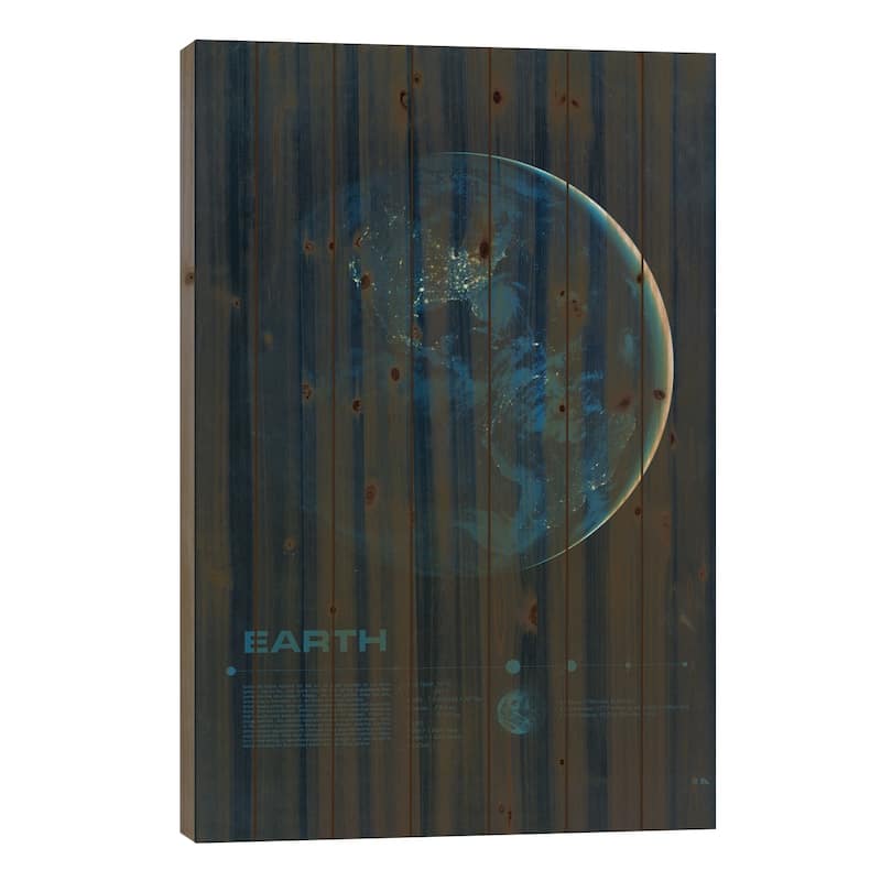 Earth Print On Wood by 2046 Design - Multi-Color - 26x18x1.5